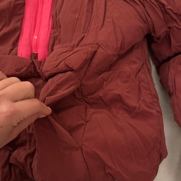 FP Movement Burgundy Puffer Jacket with Pink Zipper - Picture 5 of 7